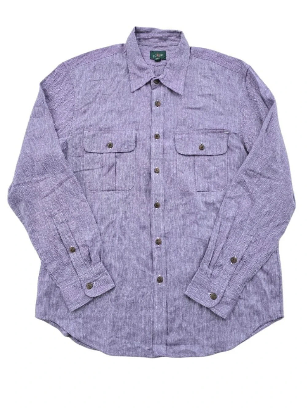 J. CREW Oarsman Purple Herringbone Lyocell Linen Long Sleeve Button Down Size L